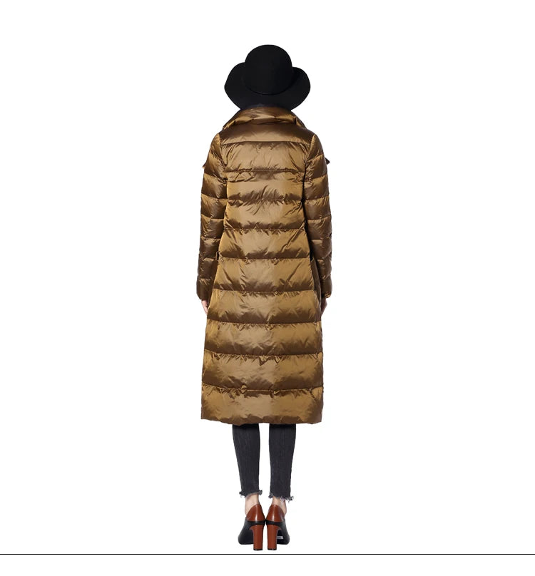 DRESS WELL STORE Fitaylor  Women Double Sided Down Long Jacket Winter Turtleneck White Duck Down Coat Double Breasted Warm Parkas Snow Outwear