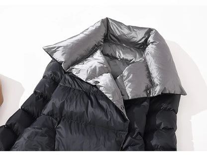 DRESS WELL STORE Fitaylor  Women Double Sided Down Long Jacket Winter Turtleneck White Duck Down Coat Double Breasted Warm Parkas Snow Outwear