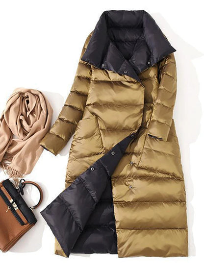 DRESS WELL STORE Fitaylor  Women Double Sided Down Long Jacket Winter Turtleneck White Duck Down Coat Double Breasted Warm Parkas Snow Outwear