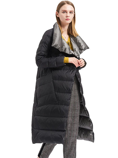 DRESS WELL STORE Fitaylor  Women Double Sided Down Long Jacket Winter Turtleneck White Duck Down Coat Double Breasted Warm Parkas Snow Outwear