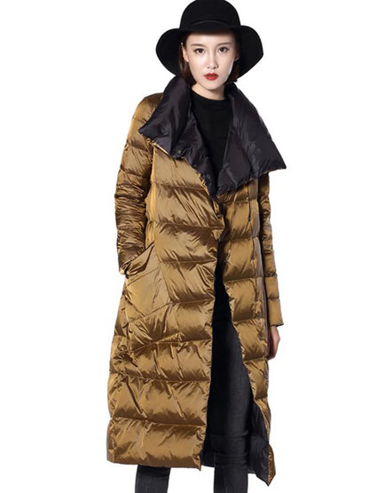 DRESS WELL STORE Fitaylor  Women Double Sided Down Long Jacket Winter Turtleneck White Duck Down Coat Double Breasted Warm Parkas Snow Outwear