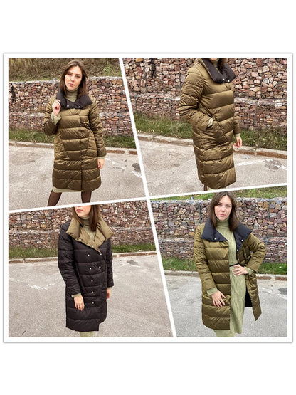 DRESS WELL STORE Fitaylor  Women Double Sided Down Long Jacket Winter Turtleneck White Duck Down Coat Double Breasted Warm Parkas Snow Outwear
